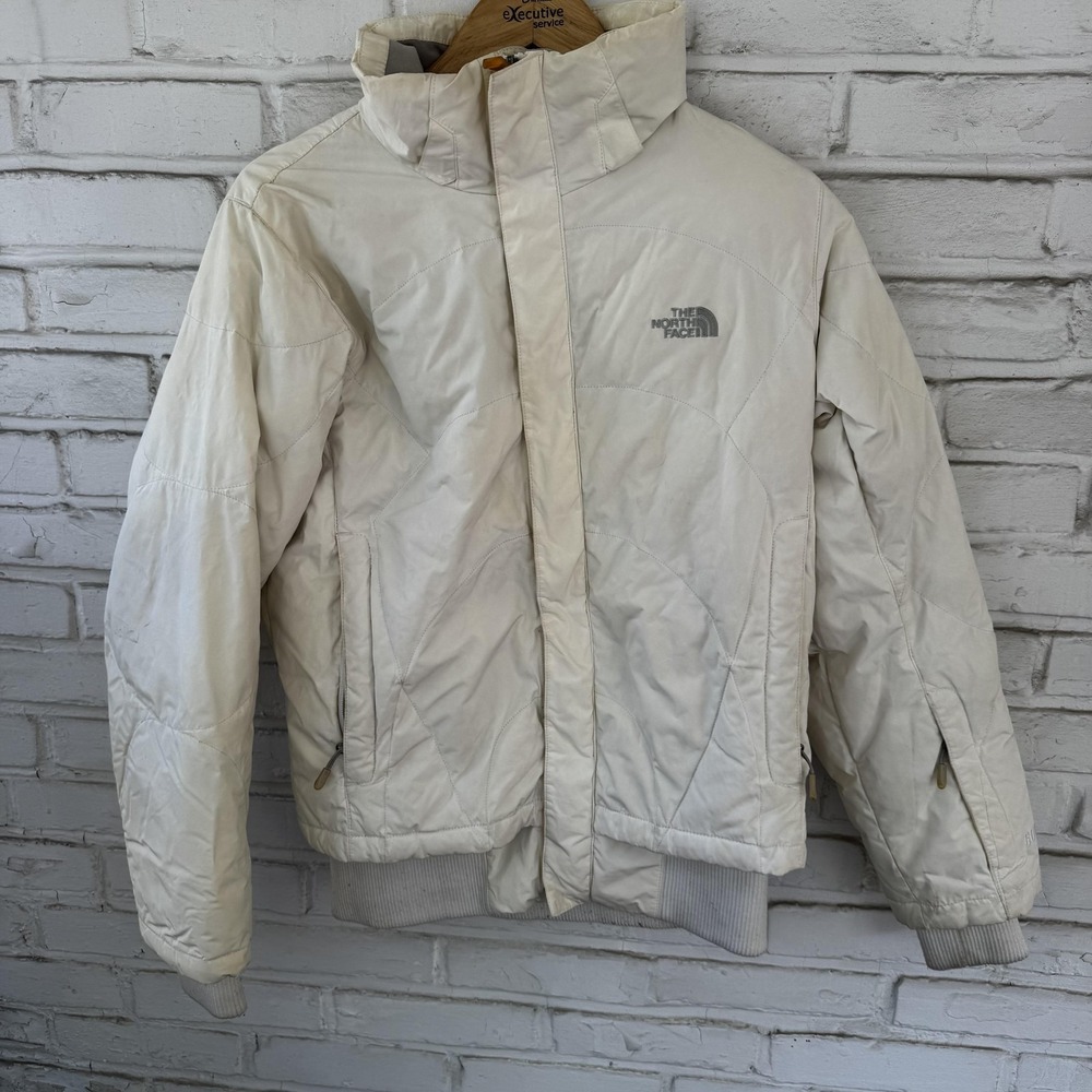 North Face Jacket Womens Large White 600 Down Puffer Full Zip Winter Warm Coat